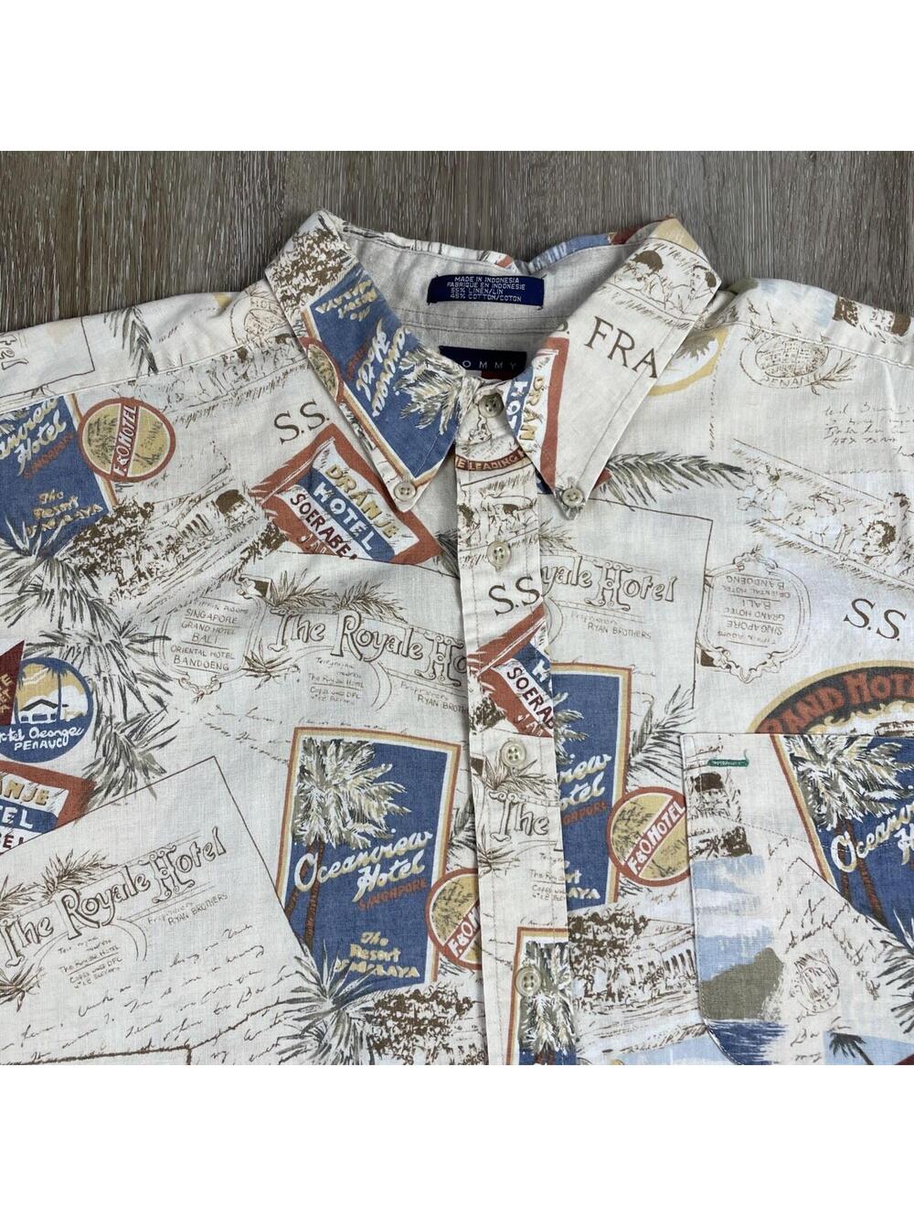VTG. Tommy Hilfiger Linen Blend AOP Button Up Shirt Men's XL Summer Cruise Wear - Picture 2 of 9